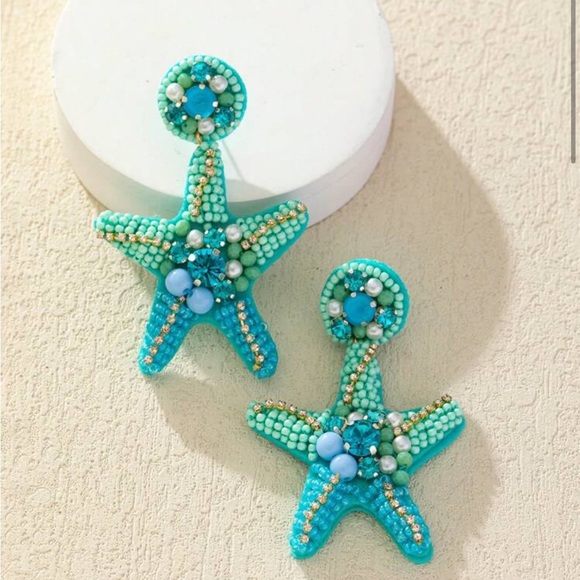 Jewelry - Turquoise Beaded Starfish Earrings